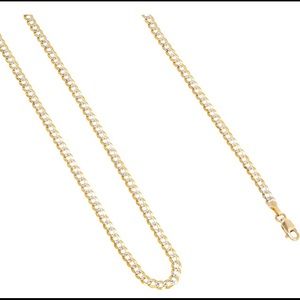 24” 10k Yellow Gold Solid 4mm Cuban Chain Curb Link Diamond Cut Pave Two Ton